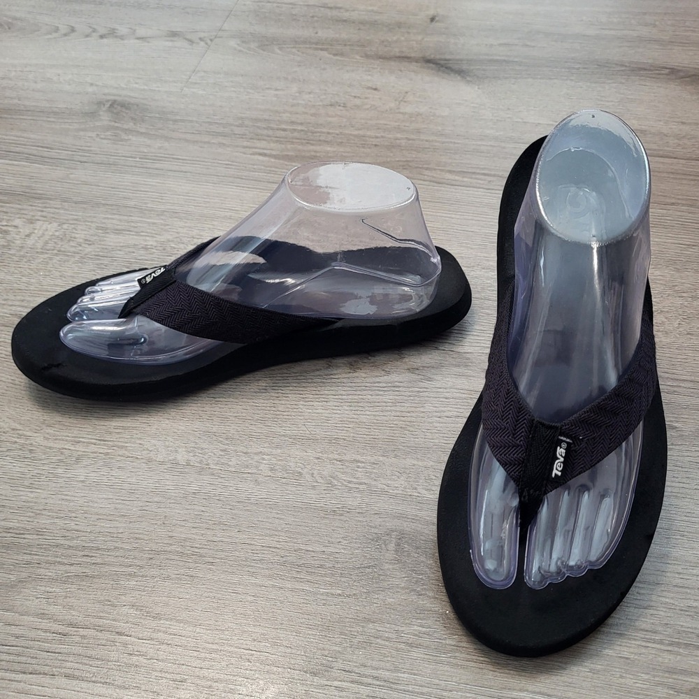 Teva Mush II Black Chevron Comfort Flip Flop Sandals Womens 9.5 Travel Foam